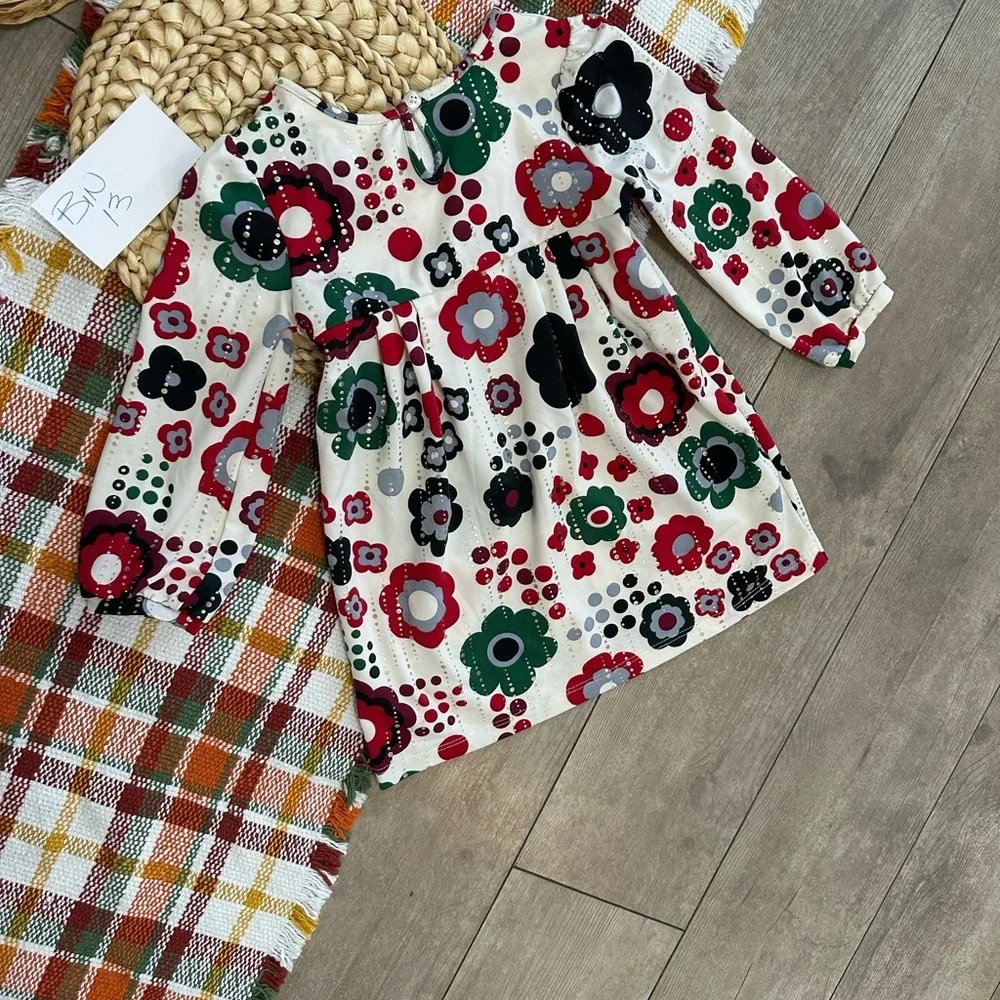 Y2K Children’s Place Girl Christmas Satiny Hippy Floral Dress Size 24 Months - Picture 9 of 15